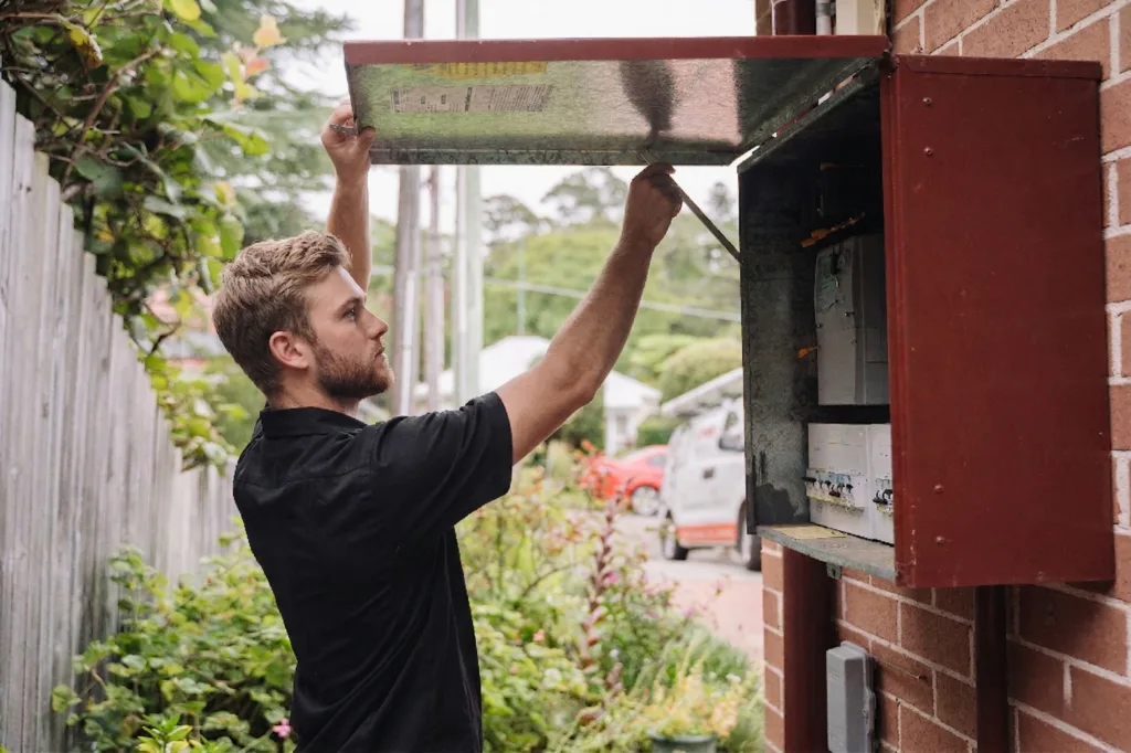 Electrician installing downlights in a Woollahra home